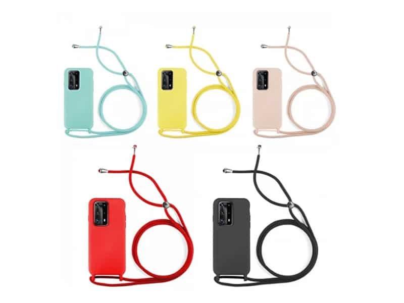 Capa Com Corda Silicone Square Para iPhone 15 Plus - Vermelho