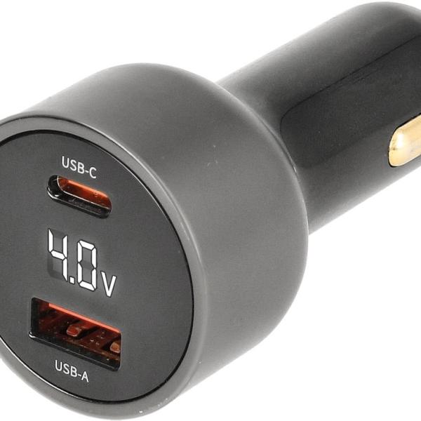 Carregador Isqueiro Duplo USB - C + USB - A 65W GaN c/ Ecrã LED - NIMO