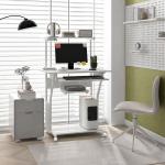 Secretária para Computador com Rodas, Bandeja para Teclado, Suporte para CPU e Prateleiras 80x50x130 cm Branco