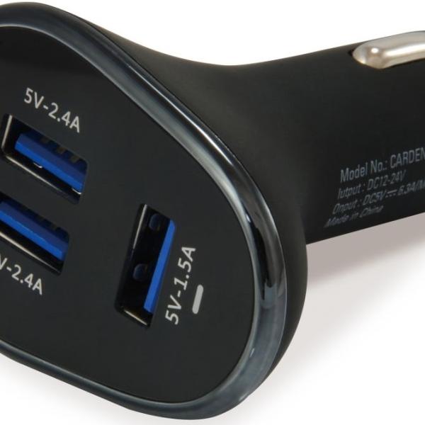 Carregador de Isqueiro 3 Portas USB - A 31W (Preto) - CONCEPTRONIC