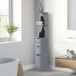 Coluna de Casa de Banho Moderno Móvel Auxiliar com 2 Prateleiras, 2 Gavetas e 1 Porta Anti - queda 15x33x136,8 cm Cinzento