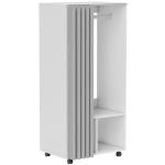 Roupeiro com Rodas, Cortina, Barra de Pendurar e 2 Compartimentos para Quarto 60x40x128 cm Branco