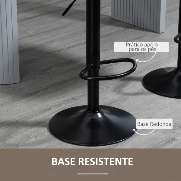 Conjunto de Bancos de Bar Estofados em PU Bancos Altos de Sala de Jantar com Altura Ajustável Assento Giratório e Apoio para os Pés Carga Máxima 120kg 46,5x51x86 - 106cm Marrom