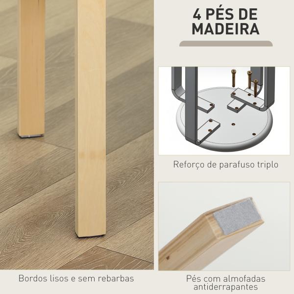Conjunto de 4 Bancos Empilháveis Redondos Bancos Baixos de Cozinha com Assento Acolchoado Ø40x45 cm Caqui e Madeira