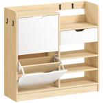 Sapateira Estreita com Prateleiras Ajustáveis Gaveta e 4 Ganchos para 14 Pares de Sapatos 93x30x90 cm Madeira e Branco