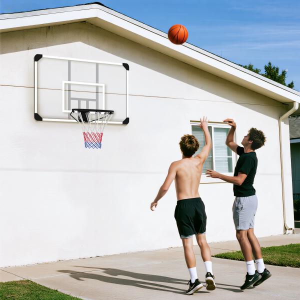 Tabela de Basquetebol de Parede com Aro, Rede e Estrutura em Aço para Exterior, 113x61x73 cm, Branco e Preto