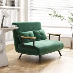 Sofá Cama Sofá Convertível em Cama de 2 Lugares Dobrável com Encosto Ajustável em 5 Níveis e 2 Almofadas 102x73x81 cm Verde