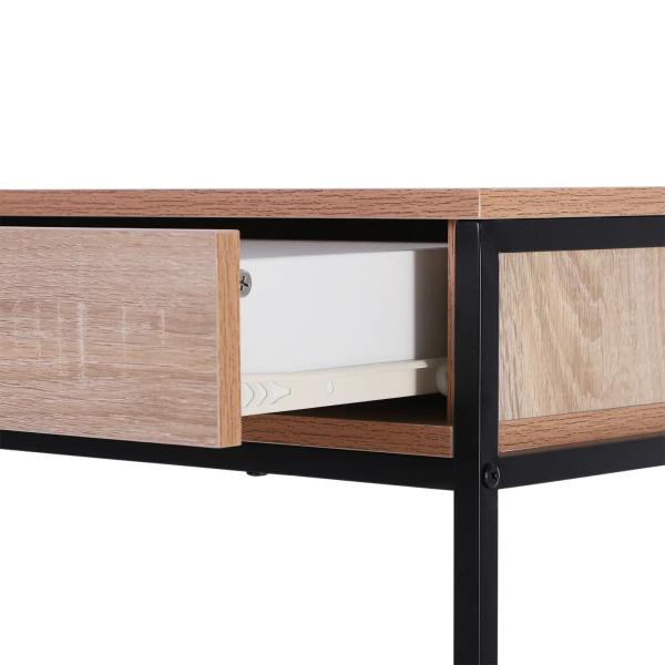 Mesa Tipo Consola de Estilo Industrial com 2 Gavetas e Prateleira Inferior 120x30x81,5cm Carvalho e Preto