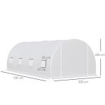 Estufa Tipo Túnel 595x300x200 cm com 8 Janelas e Cobertura de Polietileno para Cultivo de Plantas Estrutura de Aço 24mm para Jardim Branco