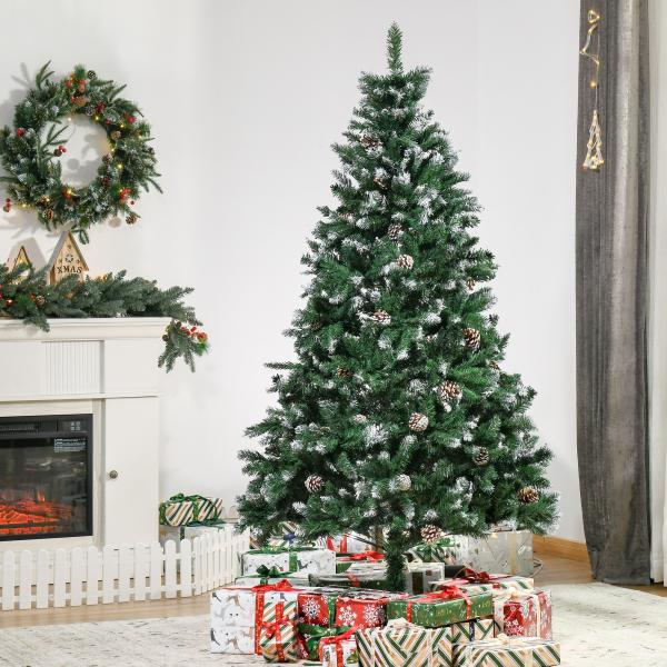 Árvore de Natal Artificial Ø90x180cm com 1111 Ramos de PVC e 59 Pinhas Base Dobrável e Suporte de Aço Decoração de Natal para Interiores Verde