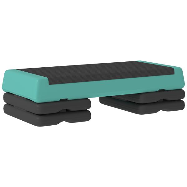 Step para Fitness Antideslizante Altura Regulável 3 Níveis de 10,5/15,5/20,5 cm Capacidade 250 kg 77x36x20,5 cm Verde e Preto