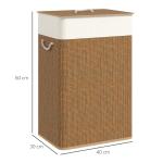 Cesto de Roupa com Tampa 72L Cesto de Roupa de Bambu com Bolsa Interior Removível e Alças 40x30x60 cm Madeira e Creme