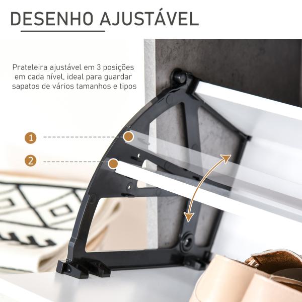 Sapateira Moderna com 2 Prateleiras Abatíveis para 8 Pares de Sapatos Sapateira Estreita 62,5x26x81 cm Cinza