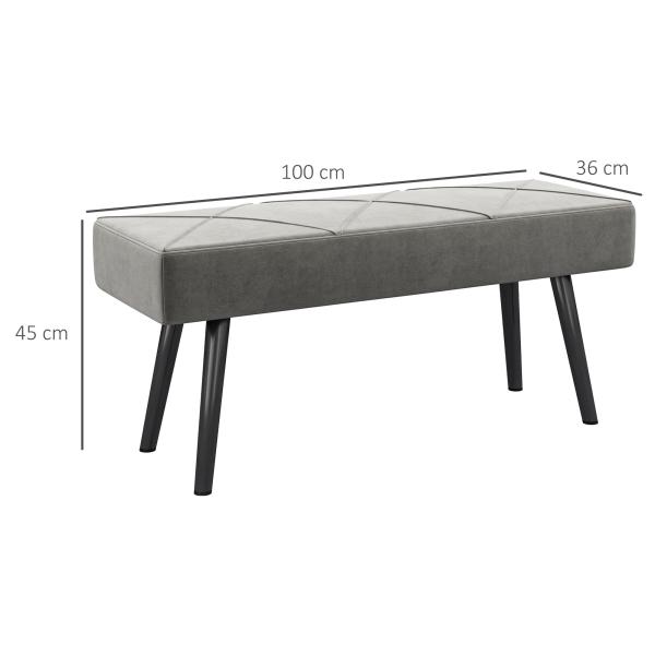 Banco de Pé de Cama Multifuncional e Moderno Banco de Dormitório com Pés de Aço e Assento Acolchoado 100x36x45 cm Cinza