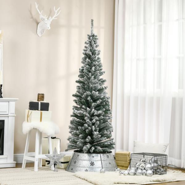 Árvore de Natal 180 cm Árvore de Natal Artificial Nevado com 492 Ramos e Suporte de Metal Verde e Branco