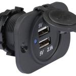 Ficha USB Tipo A Fêmea Dupla p/ Painel (12 - 24 VDC IN, 5V OUT) - PEIYING