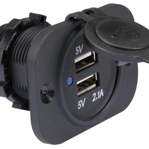 Ficha USB Tipo A Fêmea Dupla p/ Painel (12 - 24 VDC IN, 5V OUT) - PEIYING