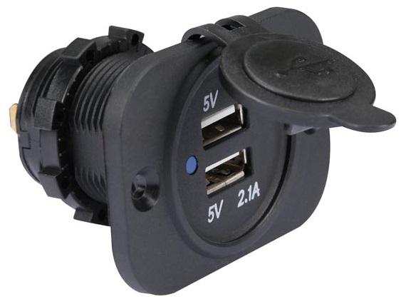 Ficha USB Tipo A Fêmea Dupla p/ Painel (12 - 24 VDC IN, 5V OUT) - PEIYING