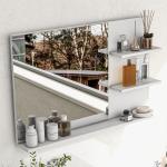 Espelho de Casa de Banho de Parede com 2 Prateleiras Laterais e Prateleira Inferior 75x10x48 cm Branco