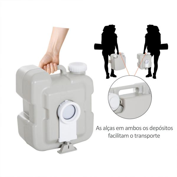 Sanita Portátil Sanita de 20L com Tampa para Campismo Viagem Barco Capacidade Máxima 147 kg 41,5x36,5x42 cm Cinza Claro