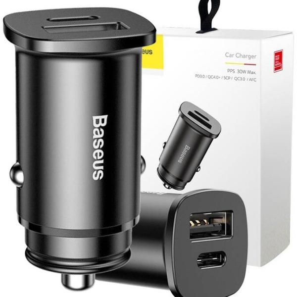 Carregador Isqueiro USB + USB - C PPS QC4.0 / PD3.0 5A 30W (Preto) - BASEUS