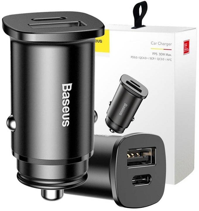 Carregador Isqueiro USB + USB - C PPS QC4.0 / PD3.0 5A 30W (Preto) - BASEUS