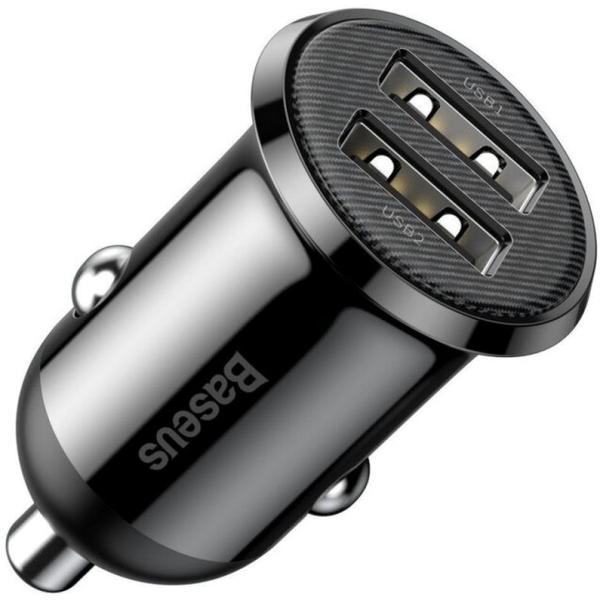 Carregador Isqueiro Duplo USB 24W (Preto) - BASEUS