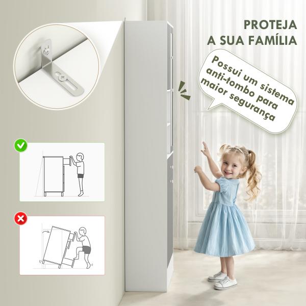 Armário de Casa de Banho com Cesto para Roupa Suja Espelho Gaveta e Prateleiras Ajustáveis 62x28,3x181 cm Branco e Cinza