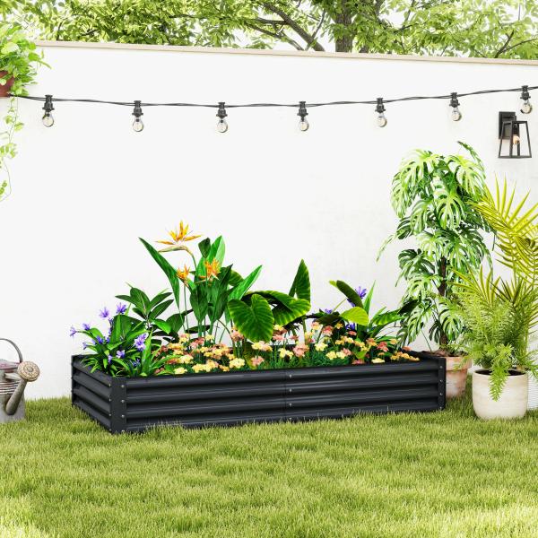 Caixa de Plantio de Aço Galvanizado para Cultivar Plantas Flores Floreira Grande de Exterior Retangular com Fundo Aberto 180x90x30 cm Cinzento Escuro