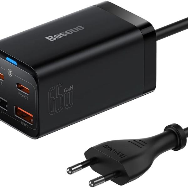 Carregador Quick Charger GaN3 Pro 65W Dual USB - C/USB - A (Preto) - BASEUS