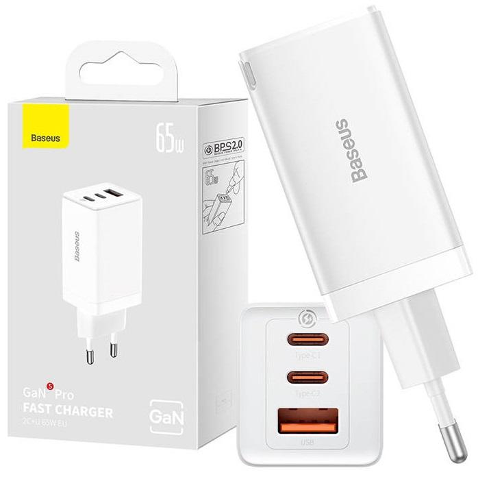 Carregador GaN5 Pro Fast Charge 2x USB - C + USB 65W (Branco) - BASEUS