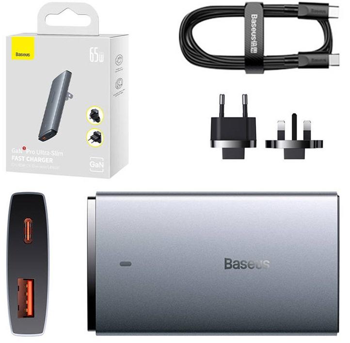 Carregador GaN5 Pro Ultra - Slim Fast Charger 65W (1x USB - C + 1x USB - A) - BASEUS