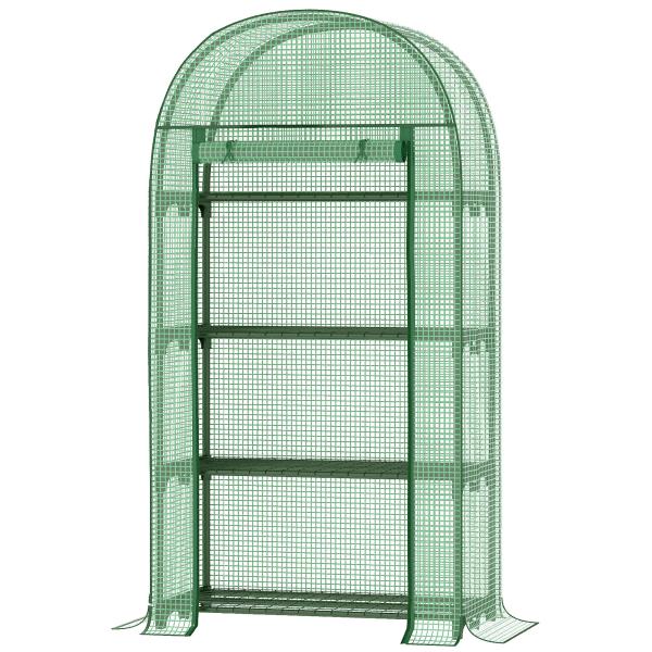 Estufa de Jardim com 4 Prateleiras Metálicas Porta Enrolável e Cobertura de PE Estufa de Varanda para Cultivo de Plantas Flores 80x49x160cm Verde