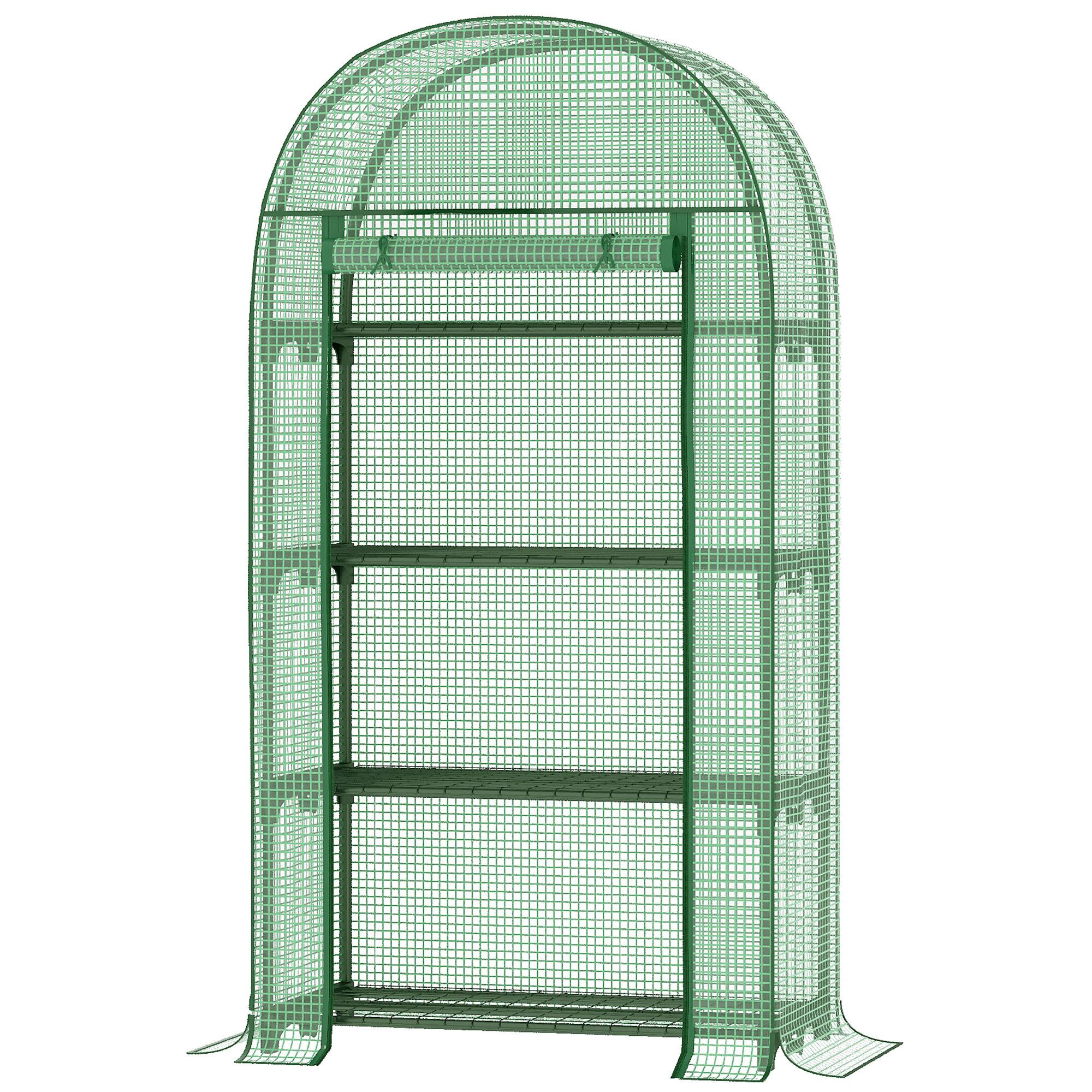 Estufa de Jardim com 4 Prateleiras Metálicas Porta Enrolável e Cobertura de PE Estufa de Varanda para Cultivo de Plantas Flores 80x49x160cm Verde
