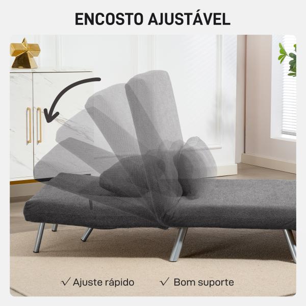 Sofá Cama de Uma Praça Dobrável Revestido em Tecido Cinzento Mesclado com Encosto Ajustável em 5 Níveis 80x75x83 cm