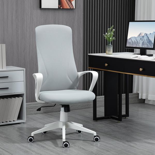 Cadeira de Escritório Ergonómica com Altura Ajustável Função de Inclinação e Encosto Alto 62x56x110 - 119,5 cm Cinza