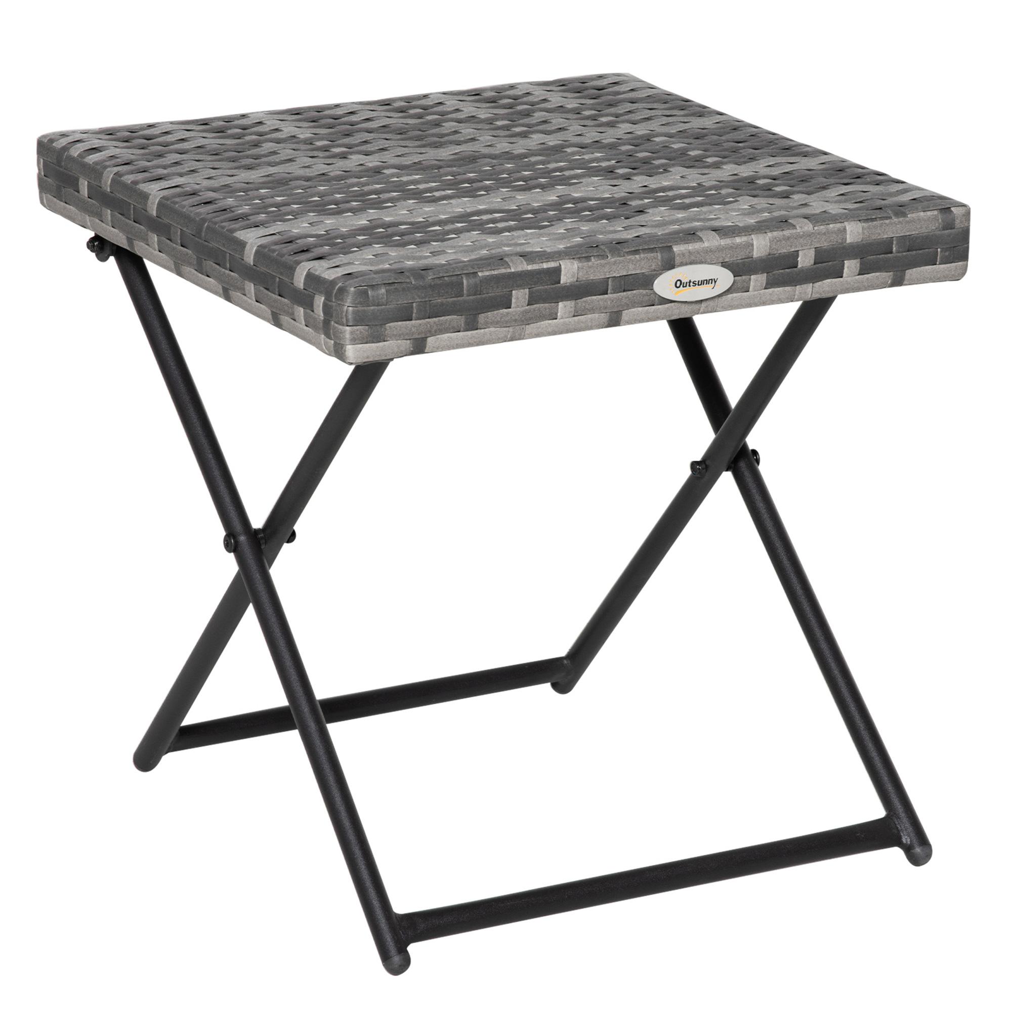 Mesa de Jardim em Vime Sintético Mesa Dobrável com Pés Cruzados e Estrutura de Aço para Pátio Varanda 40x40x40 cm Cinza
