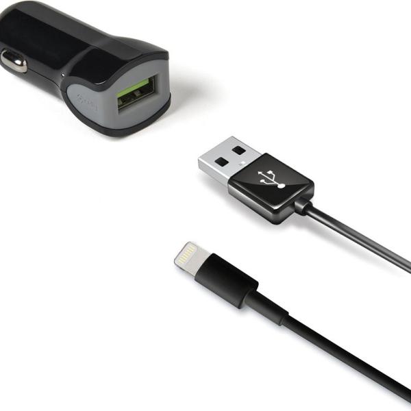Carregador de Carro USB - A c/ Cabo USB - A p/ Lightning 12W (Preto) - CELLY