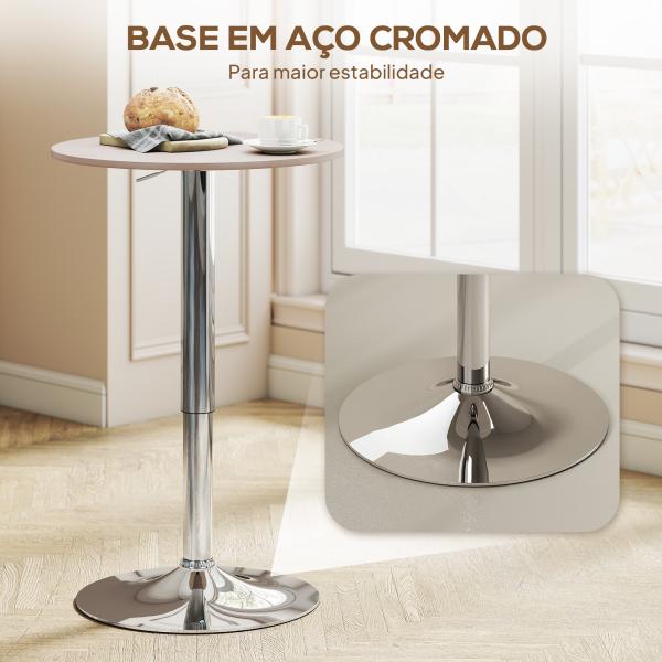 Mesa de Bar com Altura Ajustável Giratória 360° com Base Redonda Mesa Alta Moderna para Cozinha Ø60x67 - 93 cm Madeira