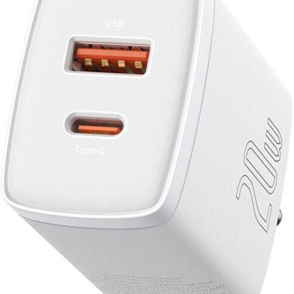 Carregador Compact Dual USB - C/USB - A 20W PD/QuickCharge 3.0 (Branco) - BASEUS
