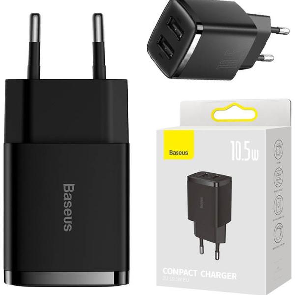 Carregador Compact Duplo USB 10.5W (Preto) - BASEUS