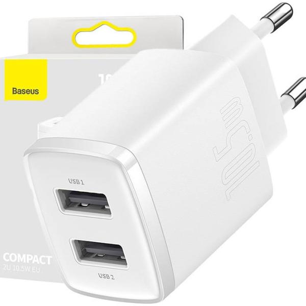 Carregador Compact Duplo USB 10.5W (Branco) - BASEUS