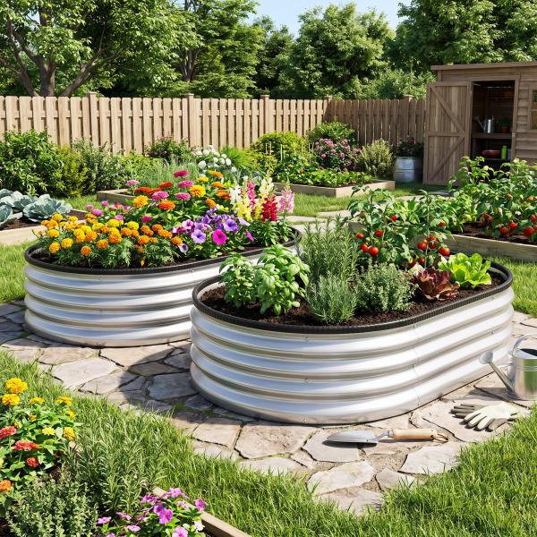 Conjunto de 2 Caixas de Plantio de Exterior em Aço Galvanizado para Terraço Jardim 135x90x30 cm Prateado