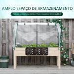 Horta Vertical Elevada de Madeira 121x55x117cm com Cobertura de Proteção Mesa de Jardinagem para Cultivo de Flores Vegetais e, Jardim Terraço Madeira Natural