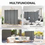 Biombo Separador de Ambientes de 4 Painéis Biombo Dobrável 221x172 cm com Pés Largos para Terraço Pátio Jardim Cinza Escuro