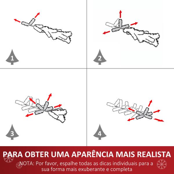Árvore de Natal Artificial 180cm Ignífugo com 624 Ramos 48 Decorações Folhas de PVC e Suporte Metálico Verde