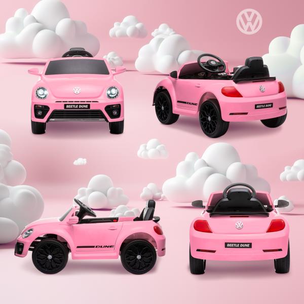 Carro Elétrico para Crianças Carro Elétrico Infantil Volkswagen Beetle com Bateria 12V Faróis Buzina e Música 97x56,5x46 cm Rosa