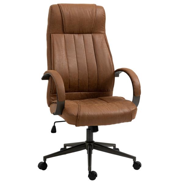 Cadeira de Escritório Ergonômica Giratória com Altura Ajustável Apoio para a Cabeça Apoio para o Braço e Encosto Acolchoado 61,5x52,5x118 - 126 cm Castanho