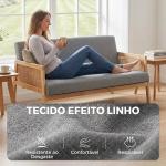 Sofá de 3 Lugares em Tecido Efeito Linho com Detalhes em Vime Sintético Estrutura em Madeira 330 kg 149x77x77 cm Cinza
