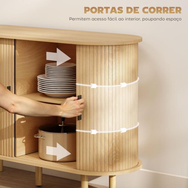 Aparador com Portas Tambor Deslizantes Design Moderno para Sala de Estar com 4 Compartimentos e Pés de Madeira 120x40x78 cm Carvalho